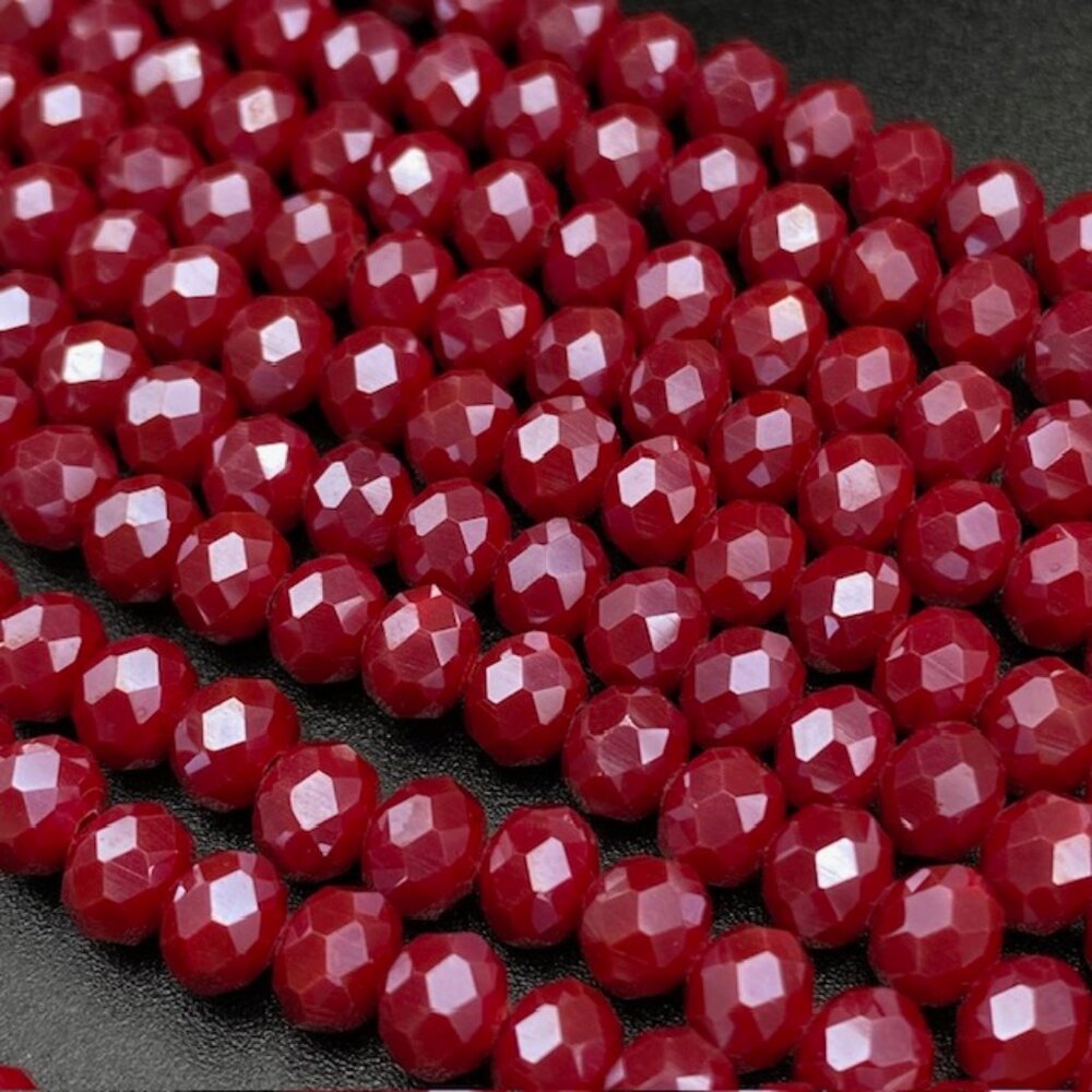 6x5mm Rondelle Dark Red Electroplate Glass Pearl Luster Faceted Bead Strand